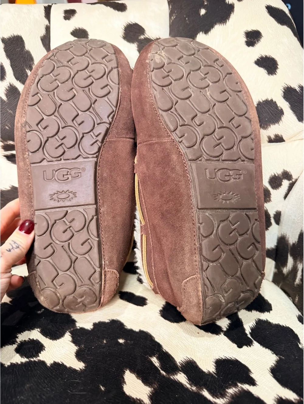 UGG Brown Suede Moccasin Slippers with Shearling Lining Size 13 US